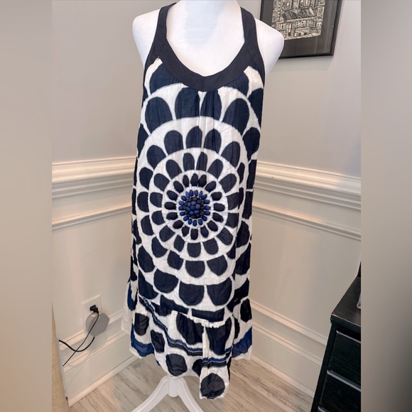 Vasna Desire Dress Women Med Blue Floral Sheath Midi Lined Cotton Casual - Picture 1 of 9